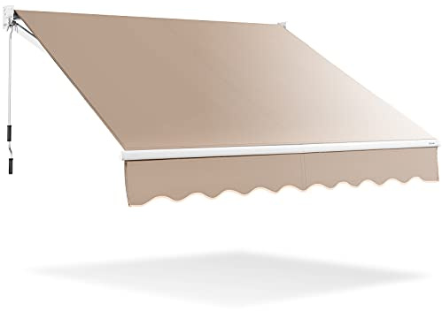GOPLUS Ledarmmarkis, 245 x 200 cm, ledmarkis, balkong, terrassmarkis med 5–60° justerbar vinkel, UV-resistent och vattenavvisande, solskydd med handvev, aluminium/polyester, beige