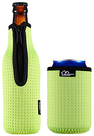 Beer Bottle Sleeve Insulators 12oz 330ml Standard Beer Bottle Cooler Covers Zip-up Bottle Jacket 12OZ Standard Can Sleeves Coolie Neoprene Insulator (Neon Green)