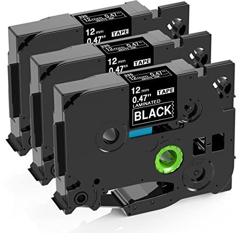 Doruimi kompatibel mit Brother P Touch Bänder TZe-335 TZe335 Weiß auf Schwarz 12mm 0.47 TZe TZ Laminiertes Schriftband, Kompatibel mit PT-H100R H110 H100LB H105 D400 D210VP H200, 12mm x 8m, 3er-Pack