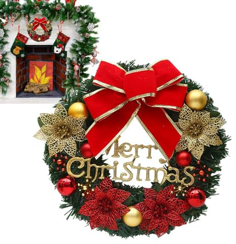 Weihnachtstürkranz - Weihnachtsgirlande Kranz für Haustür - Wiederverwendbare künstliche Weihnachtskranz-Dekorationen für Tür, Wand, Schlafzimmer, Wohnzimmer Walopola