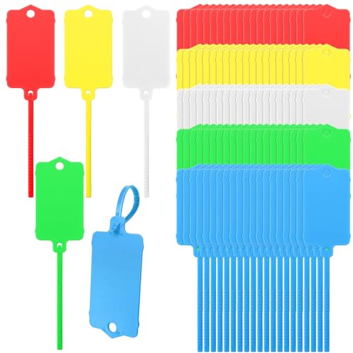 LeonBach 100 PCS Plastic Shipping Tags,1.46 x 2.48, Waterproof Labels Writable Hanging Tag with Sealing Strap,Shipping Cable Tie Label Tags for Keys Luggage Logistic Retail Inventory(Multicolored)