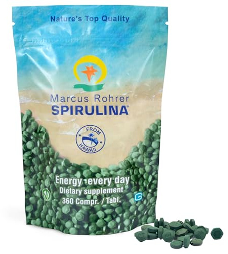 MARCUS ROHRER SPIRULINA delle Hawaii, Busta Richiudibile 360 Compresse Ricarica, Doypack Pratico e Trasportabile, Vitamine e Minerali, Supporto Quotidiano, Vegan