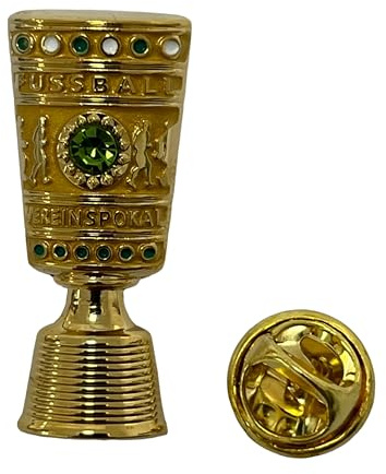 Pin knappnål DFB-pokal män 3D-pokal halvskuren trofé 30 mm höjd metall miniatyr fotboll fanartikel officiell DFB licensprodukt sport merchandise miniatyr replika märke, Koppar Metall Mässing