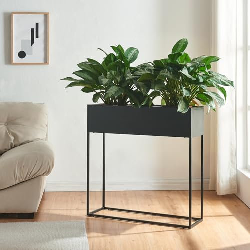 [en.casa] Porte-Plantes Surélevé avec Bac à Fleurs Support de Plantes Jardinière Intérieur et Extérieur Design Intemporel Stable Épuré pour Salon Terasse Balcon Acier 80 x 80 x 25 cm Noir