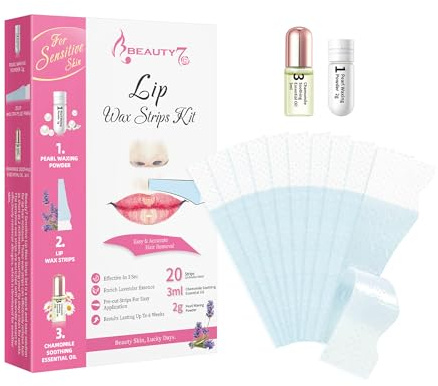 Bandes de Cire Froide Dépilatoire pour l'épilation des Lèvre Supérieure - Peaux Sensible - 20 Bandes de Cire Prédécoupées avec Poudre de Perle 2g et Huiles Essentielles Apaisantes 3g