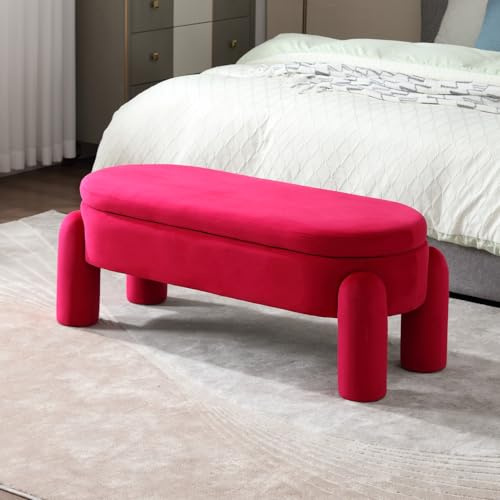 chairus Upholstered Storage Ottoman Seat Velvet Window Bench Corner Bench for Bedroom Living Room (Rose Red)