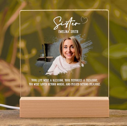 ukgiftstoreonline Personalised Sister Photo Memorial Lamp Night Light Condolence Sympathy Gift