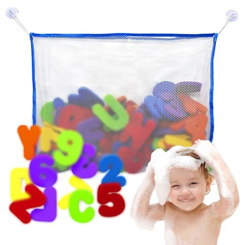 CATOR Lot de 36 Jouets de Bain Lettres et Chiffres avec Sac de Rangement en Maille, Jouets de l'alphabet colorés pour Enfants, Jouets éducatifs précoces en Mousse pour Tout-Petits Enfants