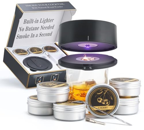 WallEgo Electric Whiskey Smoker Kit, with 6 Flavors Wood Chips, Rechargeable Cocktail Smoker Kit for Men, Boyfriend, DadBirthday, Christmas, Anniversary