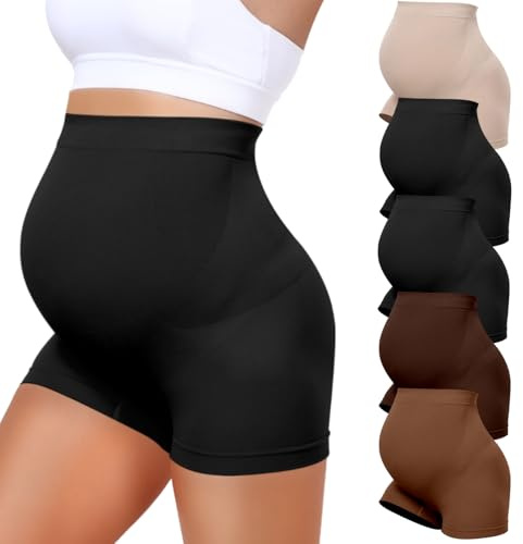 Boguish 5 Pack Maternity Shapewear Seamless Underwear Over Bump Pregnancy Shorts High Waist Panties Under Dress Belly Support