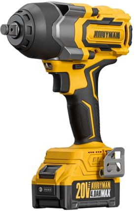 Alloyman Llave de impacto 20V MAX 1200 Nm, 1/2 con motor brushless, 2×4,0 Ah baterías, 2400 rpm, velocidad variable para coches familiares/cortacésped