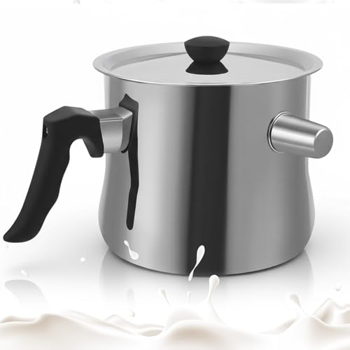Nastopee Cazo de Leche con Tapa, 1.5L Cazo de Pared Doble, Cazo Inducción con Verterdor y Tapa, Cazo para Baño María de Acero Inoxidable para Gas, Eléctrico e Inducción