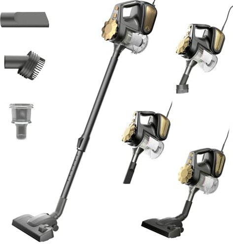 SUPERLEX Staubsauger Mit Kabel Beutellos Stielstaubsauger 16KPA Starke Saugleistung 600W Staubsauger Mit HEPA Filter Für Tierhaare Teppich Parkett Leise 0,9L Staubbehälter Für Zuhause Und Büro