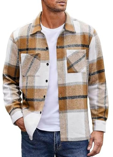 Générique Chemise Flanelle Homme à Carreaux Surchemise Manches Longues en Coton Style Bûcheron Col Button Down et Coupe Regular Fit Style Vintage Décontracté