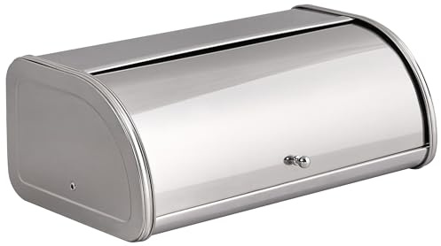 Beliani Portapane in metallo in acciaio inossidabile con coperchio avvolgibile 45 x 26 x 17 cm argento