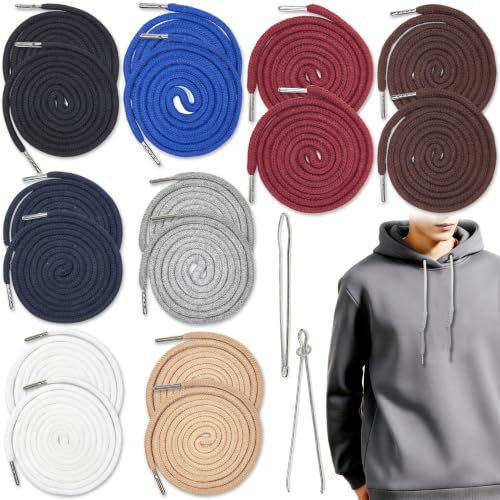 YinnFeen 16 Piezas Cordón para Pantalones de Jogging, 130 cm Cordón para Sudadera con Capucha Cordón para Cintura, Elástico Cuerdas de Repuesto con Agujas para Sudaderas y Chaquetas