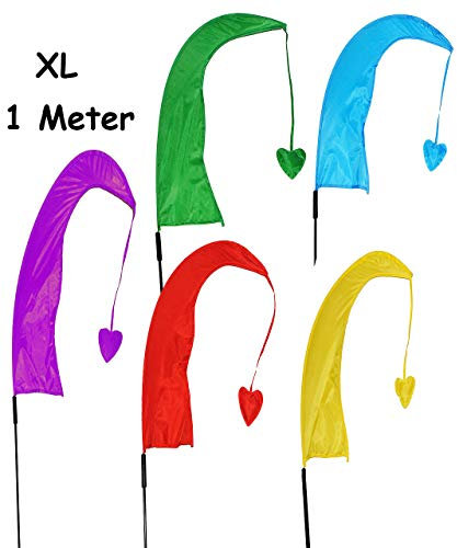 alles-meine.de GmbH 3 TLG. Set: XL - 1 m - Windfahnen/Balifahnen - Bunte Farben - aus Nylon/Flagge Windrichtungsanzeiger - für Außen - Bali Gartenfahne - Gebetsfahne Umbul Um..