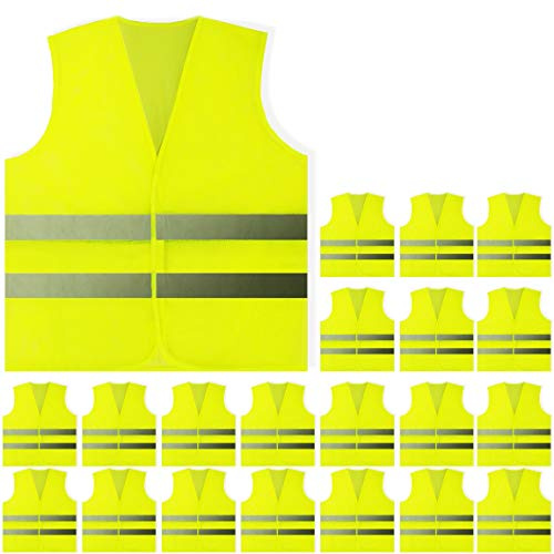 PeerBasics, 20 Pack, Yellow Reflective High Visibility Safety Vest, Hi Vis Silver Strip, Men Women, Work, Cycling, Runner, Construction (Mesh, 20)…