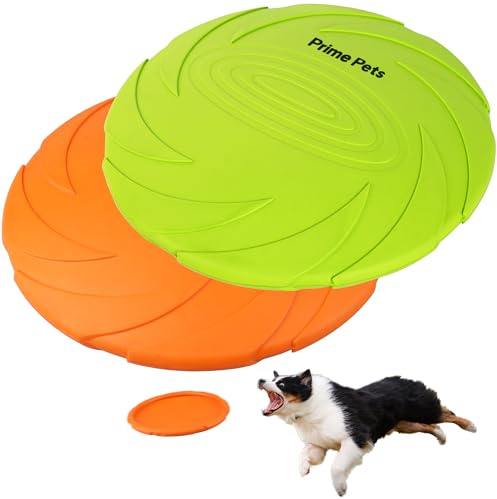 Prime Pets Lot de 2 disques Volants pour Chien, 17,8 cm, Jouets durables en Caoutchouc Naturel, Soucoupe Volante Flottante pour l'eau, la Piscine, la Plage, Orange et Vert