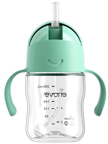 Evorie Tritan Weighted Straw Cup Baby Training Cup, Spill Proof, 7 Oz, 6M+