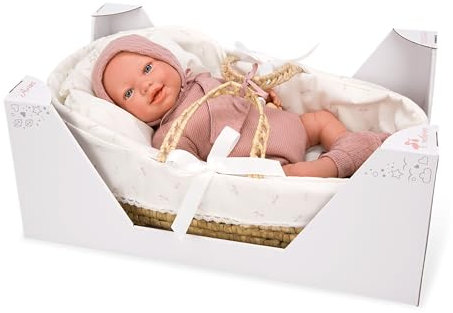 ARIAS - Muñeca Reborn Avana de 45 cm con Canastilla Mimbre, Bebé Realista con Ropita Rosa, Chupete y Chupetero, Extremidades de Vinyl y Cuerpo Blando, Juguete para Niños y Niñas +3 años (ARI98122)