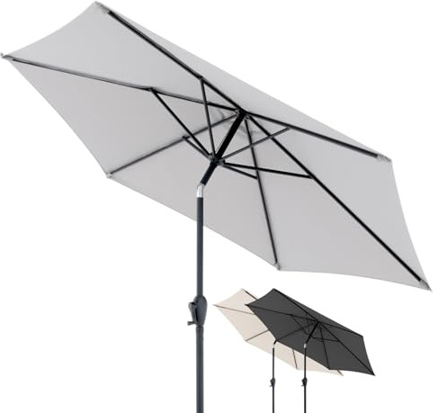 Doppler Sombrilla Jack 250 cm, redonda y plegable, con manivela, color gris claro – ideal para balcón, terraza o jardín