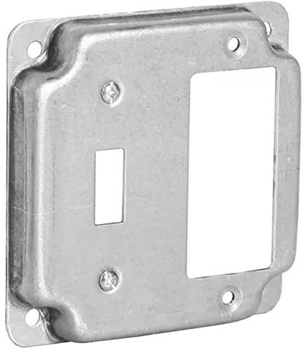 2-Gang Toggle & Rocker Electrical Box Cover, 4 Square, 1/2 Raised Steel
