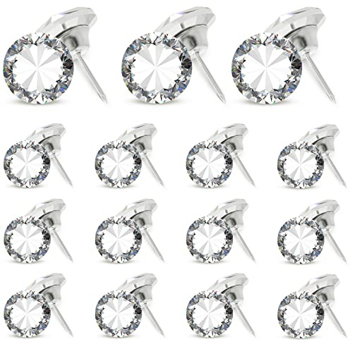 Uenhoy 30 Pcs Crystal Upholstery Nails Tacks 1 Inch (25mm) Furniture Upholstery Tacks for Decoration, Diamond Crystal Decorative Push Pins for Sofa Headboard Wall Decor