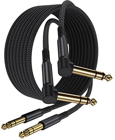 Elebase 1/4 Inch TRS Instrument Cable 4.5M 2-Pack,Right-Angled to Straight 6.35mm Male Jack Stereo Audio Cord,6.35 Balanced Interconnect Line for Electric Guitar,Bass,Keyboard,Mixer,Amplifier,Speaker