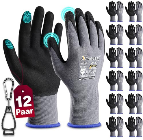 12 Paar Arbeitshandschuhe damen , mit Rutschfeste Nitril-Beschichtung Mechaniker Handschuhe, Montagehandschuhe mit optimaler Griffigkeit & feinem Tastgefühl, gartenhandschuhe herren , Größe 6/XS
