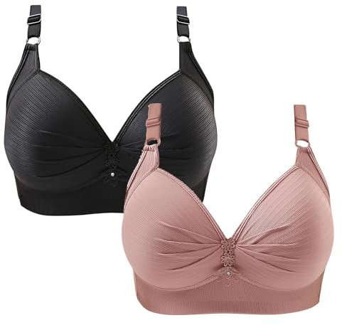 2 Pack Plus Size Bras for Women Non Wired Comfy Adjustable Straps Push Up Bra UK Clearance Underwear Solid Colour Breathable Everyday Bras Pink