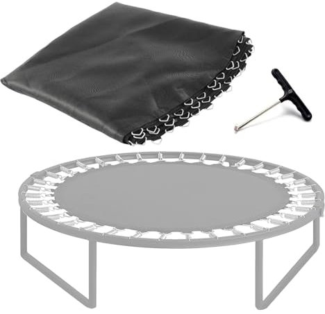 FSDIYU Tappeto Elastico Telo Ricambio Trampolino, Adatto a Telaio Rotondo da 14 Piedi, Tappetino da Salto a Molla di Sicurezza Resistente all'Acqua e ai Raggi UV con Anelli a V,14FT(72 Buckle),Black