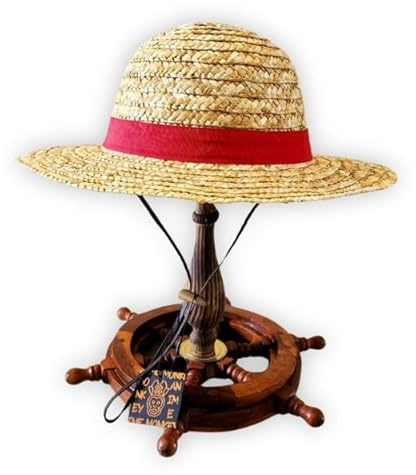 Extra Large Luffy Straw Hat for Adults Tan/Red, Tan/Red, XL
