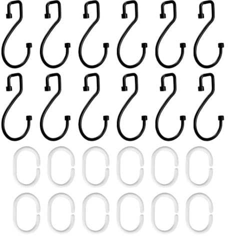 EHDWXVZM Ganci per Tende da Doccia A Forma di S da 12 Pezzi, Anelli per Tende con Apertura A Forma di C da 12 Pezzi, Ganci per Doccia Scorrevoli, Ganci Appendiabiti Multifunzionali, Balcone