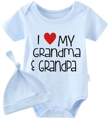 culbutomind Baby tvillingar sparkdräkt I Love My Grandma Grandpa Fun Baby Body kortärmad present till födseln baby pojkar flickor tvillingar babykläder med hatt