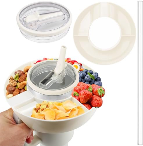 KXVXXV Snackteller für Stanley Cup 40 oz Kunststoffe für Stanley cup Zubehör Snackschale für Stanley Becher Kompatibel mit Stanley Quencher mit 3 Fächern mit Becher Deckel und Strohhalme