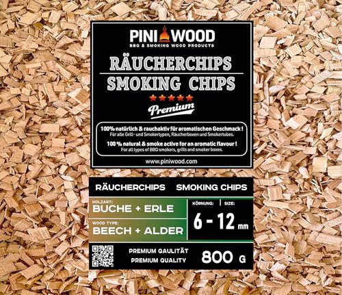 PINI 800 g Räucherchips Buche und Erle gemischt 6-12 mm Smoking Chips Räucherspäne