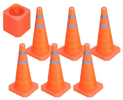 PATIKIL Lot De 6 Cônes De Signalisation Pliables 18, Cônes De Sécurité Orange avec Collier Réfléchissant, Cônes D'Avertissement pour Parking, Entraînement De Conduite, Pratique