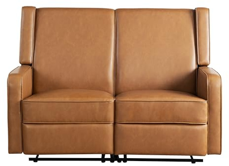 Relax-A-Lounger Evanston 55.9 Reclining Loveseat, Manual Lever Pull, Pocket Coil Comfort, Vegan Leather, Carmel