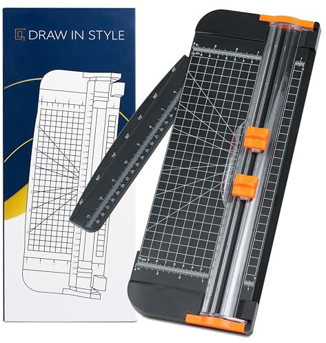 Papierschneider mit 2 Klingen – für A4, A5, A6 - Seitenlineal, automatischer Klingenschutz und austauschbare Klingen - präzises und kreatives Arbeiten in Büro, Schule, Uni und Zuhause - Schwarz