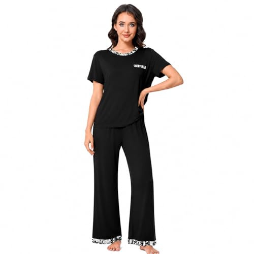 softconnection® Women’s Premium Viscose Pyjama Set, Ultra-Soft Breathable Sleepwear, Short Sleeve Top & Long Trousers with Pockets