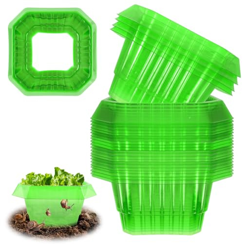 AOOWU Cuello de Caracol, 24 PCS Protección contra Caracoles, Cuello de Plástico para Plantas Anillos sin Productos Químicos, Anillo para Caracoles para Ensalada y Repollo Plantas Protección (Verde)