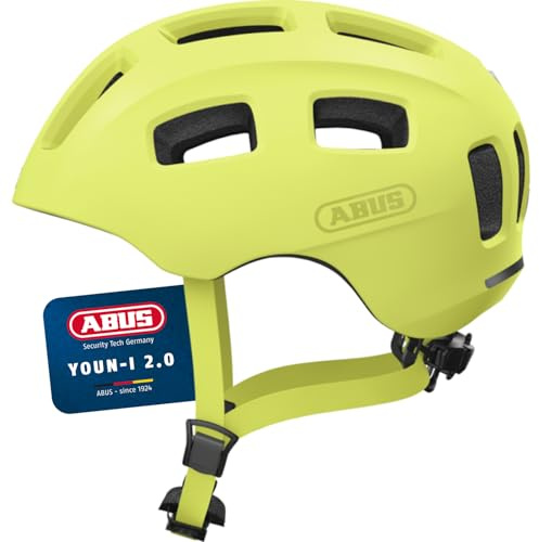 ABUS Casque de vélo Youn-I 2.0 - avec lumière pour Enfants, Adolescents et Jeunes Adultes - pour Filles et garçons - Jaune Mono, Taille S