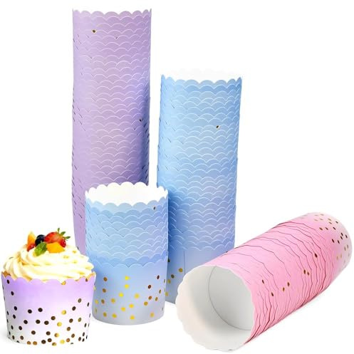 Zuxbolf Cápsulas Magdalenas Papel,150 Piezas Moldes para Magdalenas y Panettone Tazas de Papel,3 Estilos Cápsulas Magdalena Individuales Moldes para Cupcakes para Bodas,Cumpleaños,Navidad,Fiesta