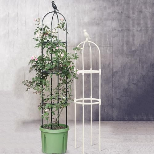 Traliccio a obelisco da giardino alto 210 cm, in metallo antiruggine, supporto per piante rampicanti e piante rampicanti, per interni ed esterni, elegante design nero, perfetto per decorazioni da