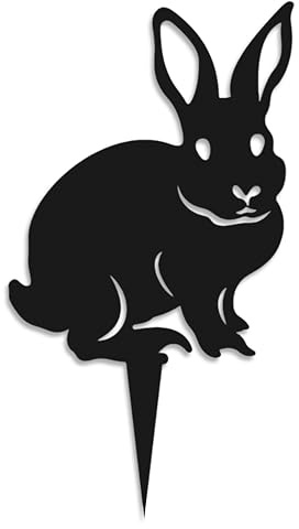 Decoration Jardin Exterieur Lapin en Metal (23x30 cm) - Animaux Metalliques - Decoration Fer Forgé pour Jardin - Piquets Decoratifs D'Extérieur a Planter dans Le Sol