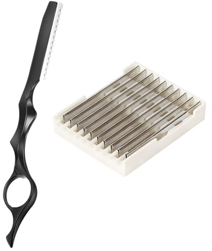 Navaja de Afeitar Hombre, Cuchillas de Afeitar Barbero para Barbero con 10 Hojas de Acero Inoxidable Maquinilla de Adelgazamiento para Texturizar Capas Ideal para Peluquería Profesional Uso Doméstico