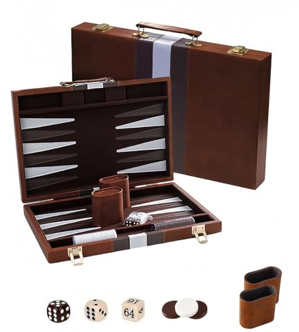 Backgammon,15 Pollici, Realizzato In Legno Di Noce Naturale, Adatto Ad Adulti e Bambini. Elegante Set Da Gioco Di Backgammon In Legno, Completo Di Pedine e Dadi Unici.