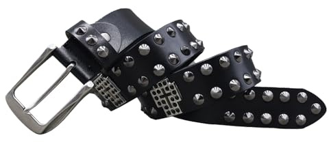 Nitbälte For Kvinnor Och Män, Metalpunkrock, Goth, Nit, 100% Kohud Med Korsnitt, 3,8 Cm Brett(125cm(42~44))