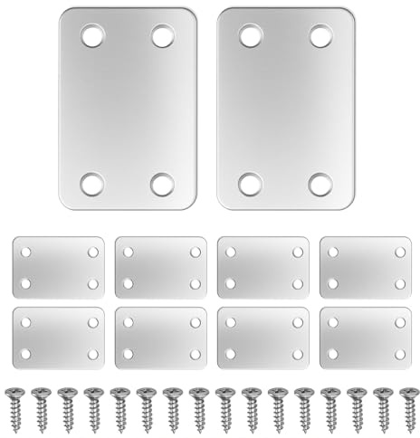10 Pack Stainless Steel Mending Plates for Wood, 38x60mm Straight | Flat Brackets with 40 Screws, Heavy Duty Furniture Repair Connecting Plates for Chair, Table, Cabinet & Shelf